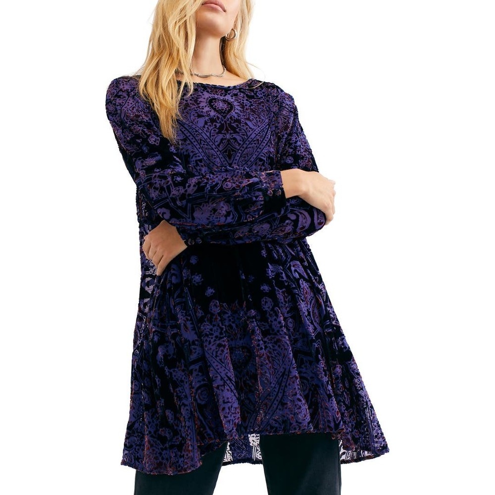 Free People Boho Mirror, Mirror Long Sleeve Burnout Velvet Minidress Medium